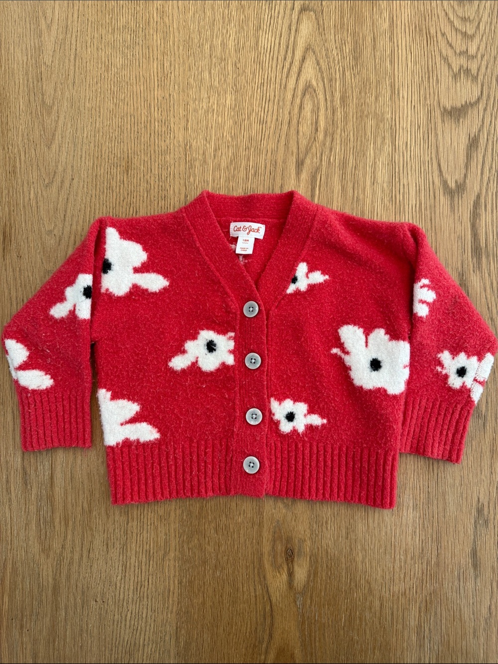 Cat & Jack Red Floral Button-Front Cardigan Sweater size 18 M